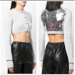 VAQUERA Cropped Knit Sequin Back Cardigan Grey Womens Size XS